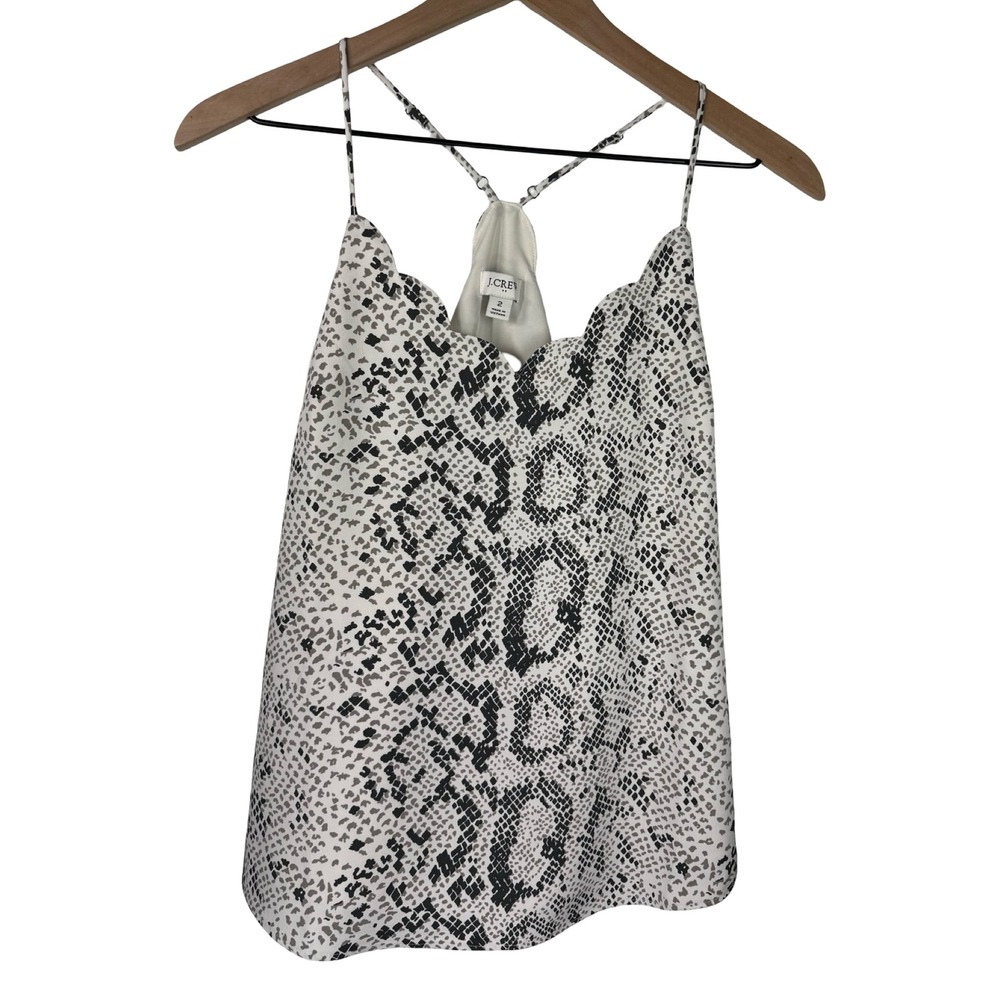 J.Crew Snakeskin Print Scalloped Camisole Top Grey Black Animal Print Size 2 - Picture 4 of 6